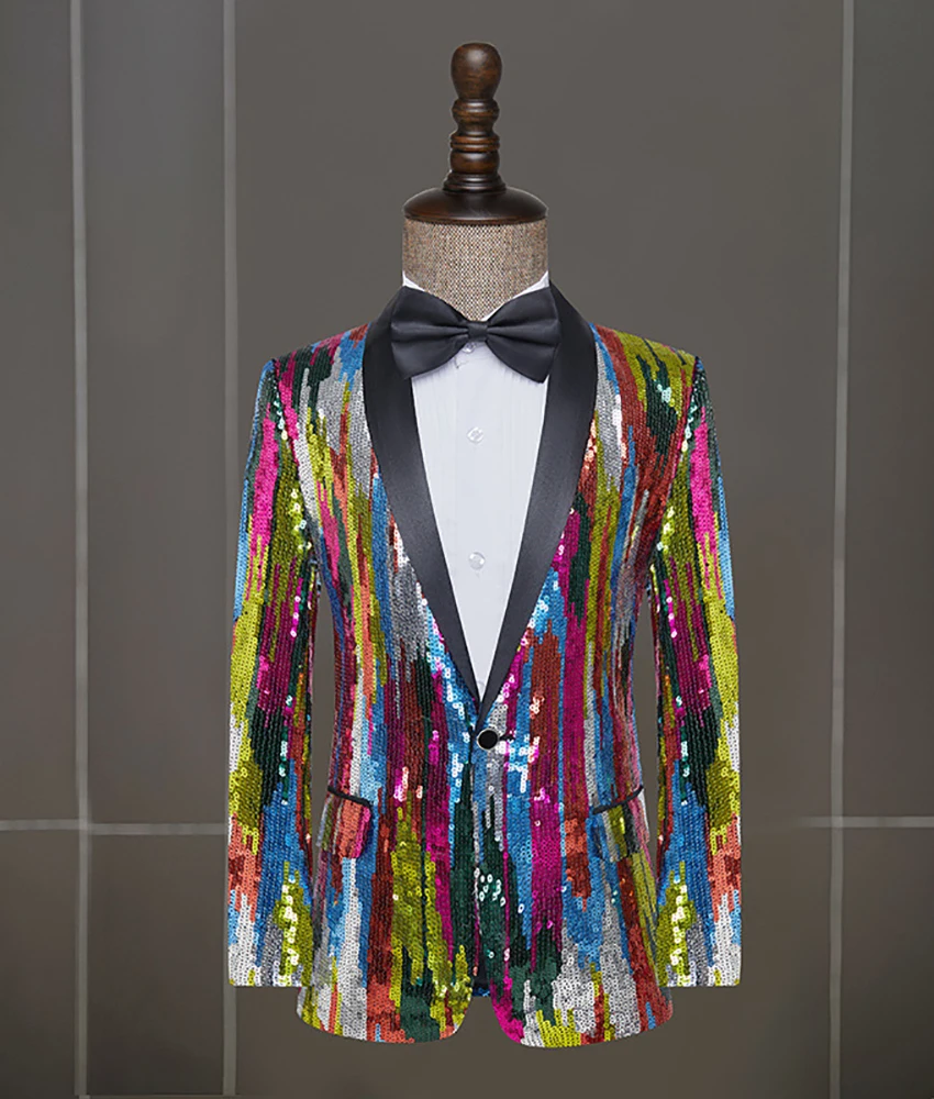 Exquisite Men's casual seven-color plaid vertical stripe sequin suit, single jacket, dance bar host suit. Celebrity Gowns
Exquisite Men's casual seven-color plaid vertical stripe sequin suit, single jacket, dance bar host suit. Celebrity Gowns