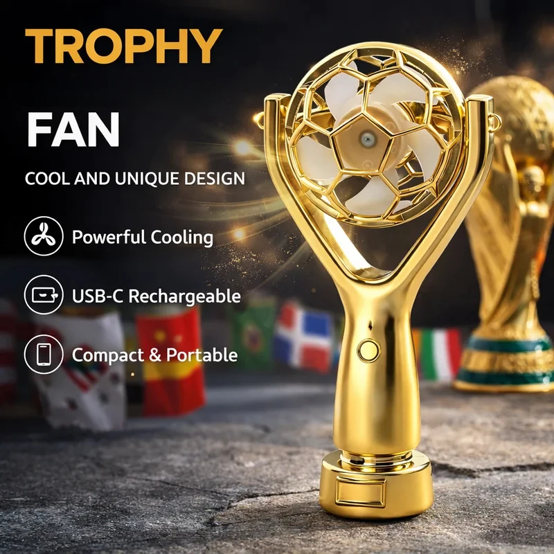 Trophy Mini Fan 1200mAh USB Rechargeable, 3-Speed Quiet Table Fan In Gold/Silver/Rose Gold For Office, Bedroom, Outdoor Gift
Trophy Mini Fan 1200mAh USB Rechargeable, 3-Speed Quiet Table Fan In Gold/Silver/Rose Gold For Office, Bedroom, Outdoor Gift