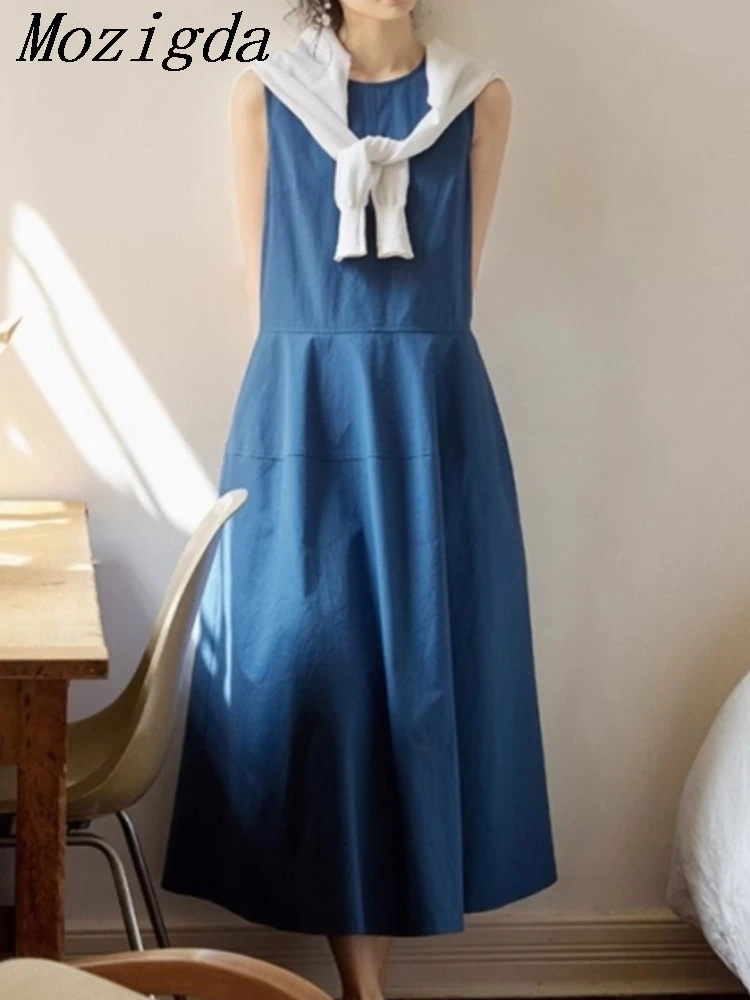 Summer Blue Elegant Design Vintage Hepburn Style Dress round Neck Slimming Midi Skirt Polyester Fiber No Sleeve Knee-Length
Summer Blue Elegant Design Vintage Hepburn Style Dress round Neck Slimming Midi Skirt Polyester Fiber No Sleeve Knee-Length