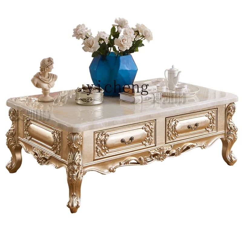 European solid wood carving flower coffee table, imported natural marble rectangular coffee table
European solid wood carving flower coffee table, imported natural marble rectangular coffee table