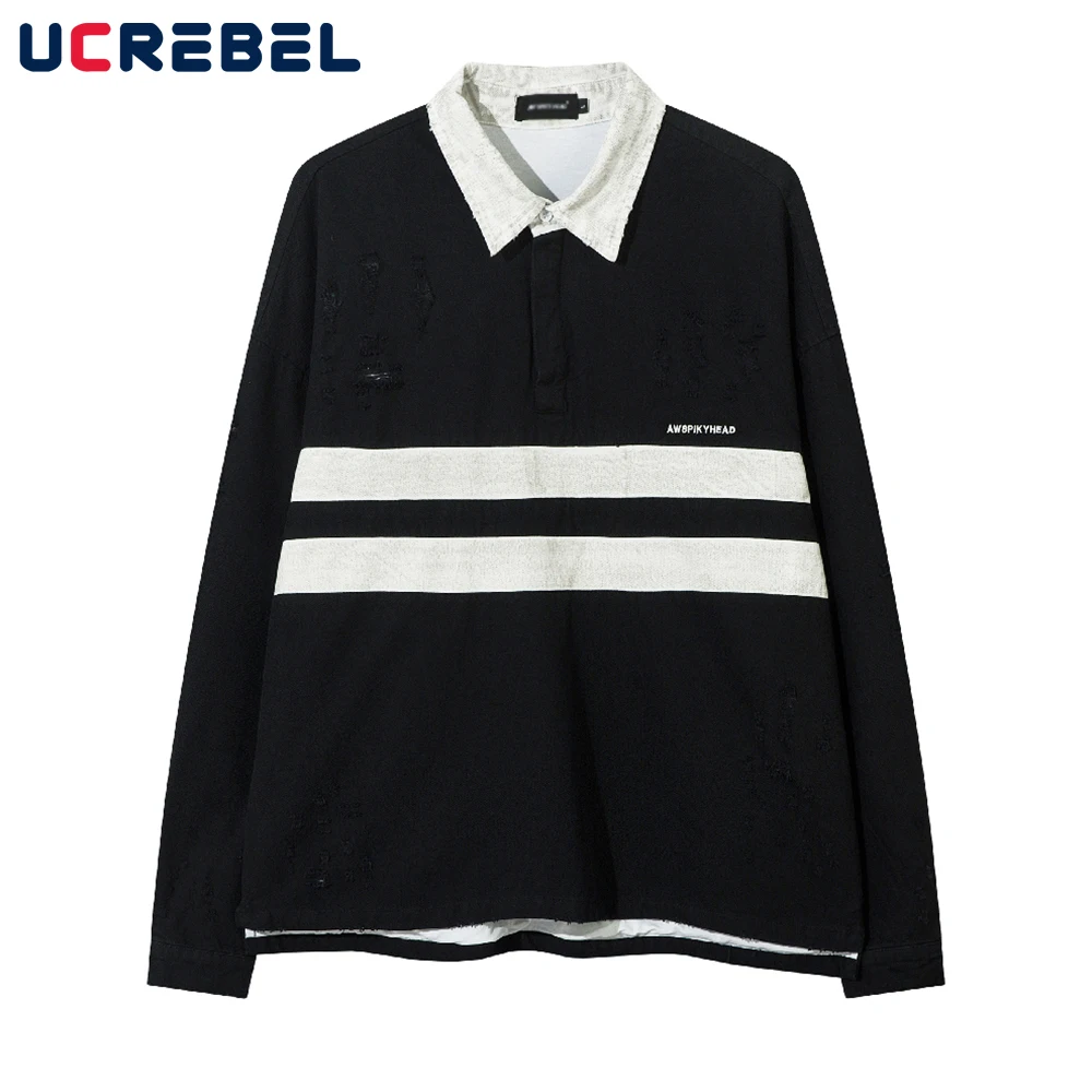 Ripped Contrast Paneled Denim Polo Shirts Mens High Street Autumn Long Sleeve Loose Tops Men
Ripped Contrast Paneled Denim Polo Shirts Mens High Street Autumn Long Sleeve Loose Tops Men