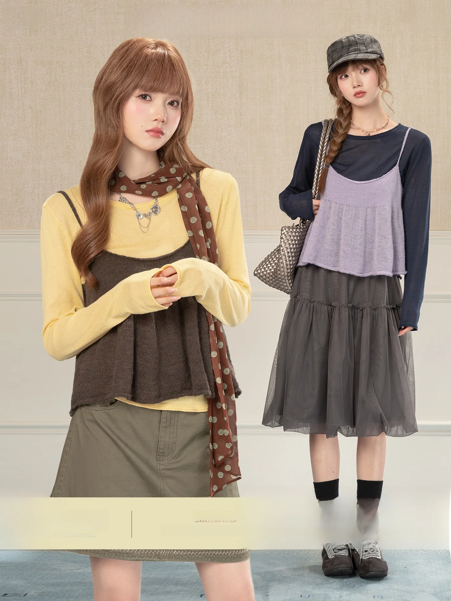Heynew Pure Color round Neck Lightweight Long Sleeve T-Shirt Knitted Ruffle Strap Vest Two-Piece Set Women's Spring Outfit
Heynew Pure Color round Neck Lightweight Long Sleeve T-Shirt Knitted Ruffle Strap Vest Two-Piece Set Women's Spring Outfit