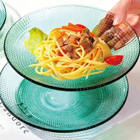 HeY LiLac 20cm Heat-Resistant Borosilicate Glass Plate Star-Shining Emerald Green Grid Pattern for Home & Kitchen