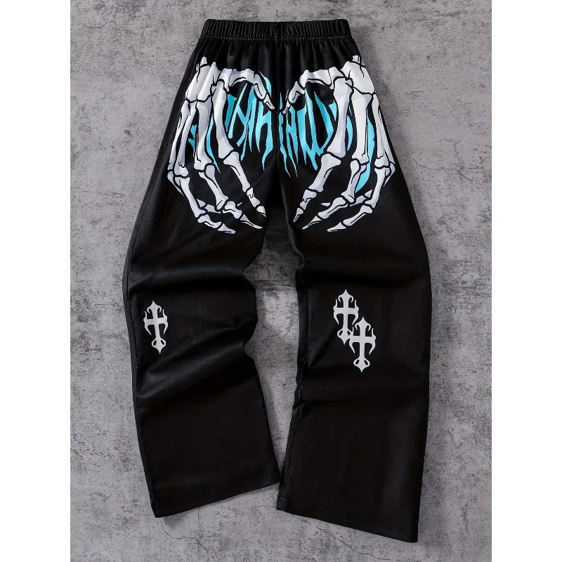 Comfortable Outdoor Wide Leg Boys' Pants with Skull Hands and Cross Prints, Suitable for Halloween and Autumn Wear, Outdoor Wear
Comfortable Outdoor Wide Leg Boys' Pants with Skull Hands and Cross Prints, Suitable for Halloween and Autumn Wear, Outdoor Wear