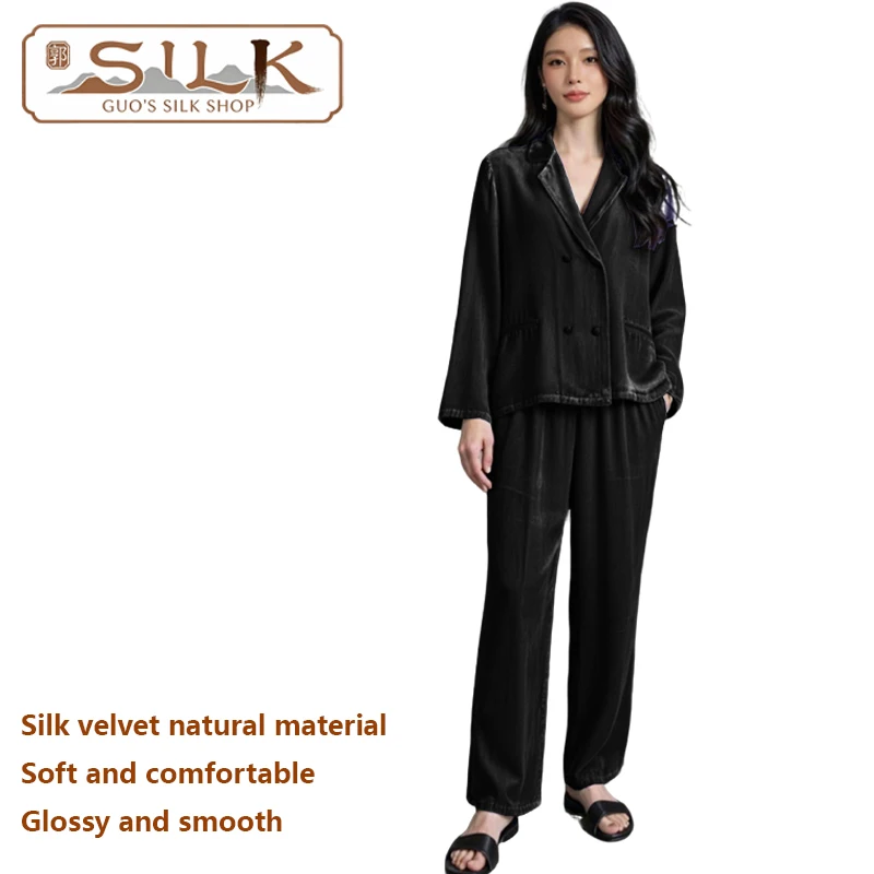 Высококачественный женский костюм из шелкового бархата — комплект пальто и брюк — элегантная и изящная повседневная домашняя одежда — свободный, удобный и мягкий
Высококачественный женский костюм из шелкового бархата — комплект пальто и брюк — элегантная и изящная повседневная домашняя одежда — свободный, удобный и мягкий
