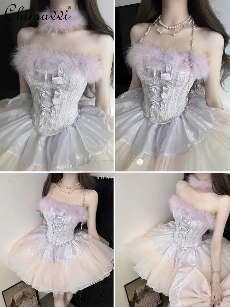 French Sexy Sweet Girl Lolita Tube Top Dress Sets Women Princess Slim-fit Skirts Elegant Birthday Party Lolita Sets 2025 New
French Sexy Sweet Girl Lolita Tube Top Dress Sets Women Princess Slim-fit Skirts Elegant Birthday Party Lolita Sets 2025 New