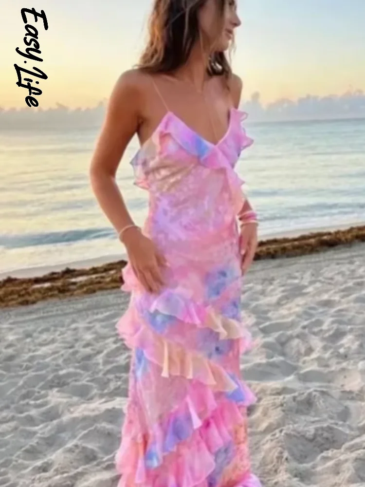 Sexy Floral Print Maxi Dress Women Chic V Neck Tiered Ruffle Chiffon Spaghetti Strap Vestidos Summer Vacation Party Dresses 2026
Sexy Floral Print Maxi Dress Women Chic V Neck Tiered Ruffle Chiffon Spaghetti Strap Vestidos Summer Vacation Party Dresses 2026