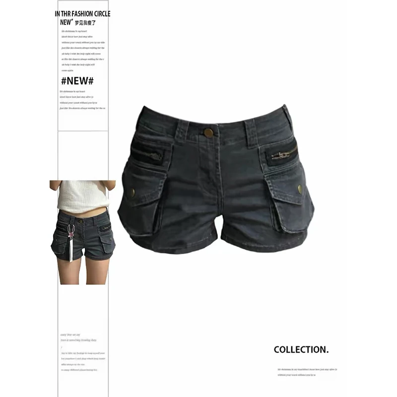 ZHIZOU Women Gray Gothic Cargo Shorts Vintage Aesthetic Low Waist Jean Shorts Harajuku Y2k Cowboy Short Pants Clothes Summer
ZHIZOU Women Gray Gothic Cargo Shorts Vintage Aesthetic Low Waist Jean Shorts Harajuku Y2k Cowboy Short Pants Clothes Summer