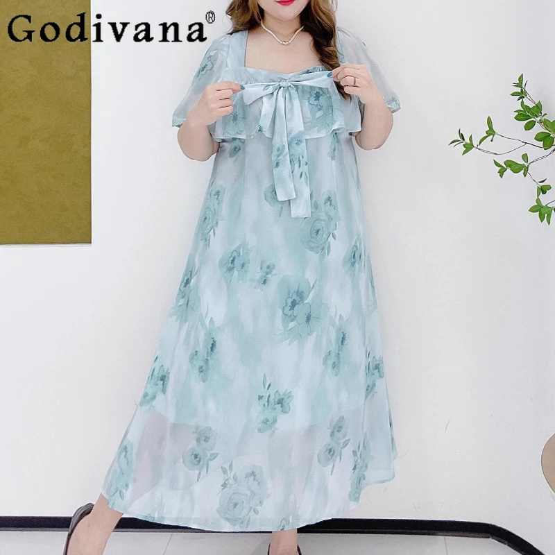 2XL-6XL Large Size Sweet Bow Short Sleeve Blue Green Floral Long Dress Summer Girls Square Neck High Waist Age Reduction Dresses
2XL-6XL Large Size Sweet Bow Short Sleeve Blue Green Floral Long Dress Summer Girls Square Neck High Waist Age Reduction Dresses