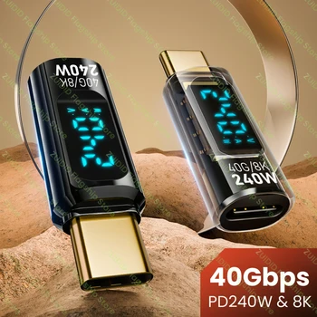 투명 LED 디스플레이 C타입 to C타입 OTG 어댑터, 아이폰 15 14 맥북 프로용 고속 충전 케이블, PD240W, USB4.0, 40Gbps, 8K @ 60Hz, 5A