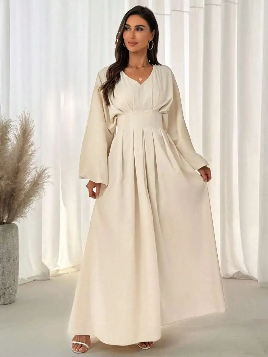 V-Neck Cinched Waist Lantern Sleeve A-Line Floor-Length Elegant Dress For Women
V-Neck Cinched Waist Lantern Sleeve A-Line Floor-Length Elegant Dress For Women