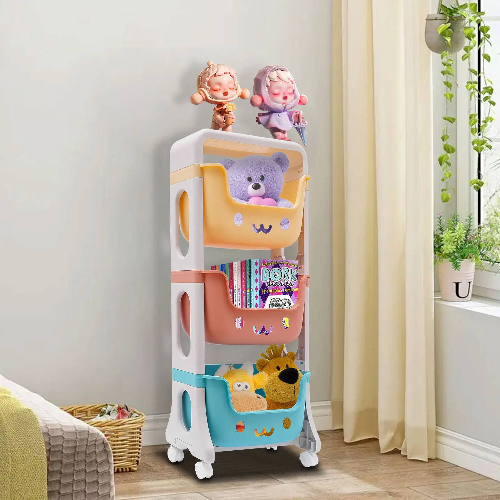 Многоцветная полипропиленовая трехъярусная полка на колесиках 39,5*25,5*95 см, корзина для хранения, тележка для игрушек
Многоцветная полипропиленовая трехъярусная полка на колесиках 39,5*25,5*95 см, корзина для хранения, тележка для игрушек