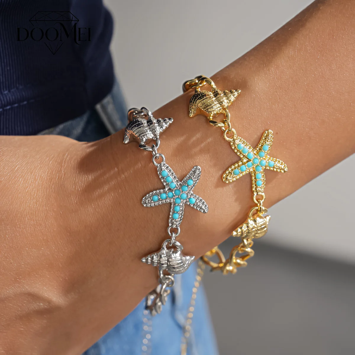 DOO MEI Boho Starfish Conch Chain Bracelet Bangles for Women Blue Bead Bracelets Summer Fashion Beach Vacation Wristband Jewelry
DOO MEI Boho Starfish Conch Chain Bracelet Bangles for Women Blue Bead Bracelets Summer Fashion Beach Vacation Wristband Jewelry