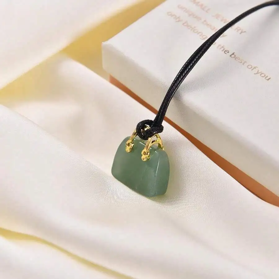 Green Jade Handbag Pendant Necklace With Waxed Cotton Rope For Women
Green Jade Handbag Pendant Necklace With Waxed Cotton Rope For Women