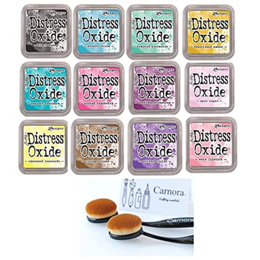Tim Holtz Ranger Distress Oxide Ink Pad Bundle Includes 12 Popular Colors 2 Carnora Blending Brushes Total of 14 Items
Tim Holtz Ranger Distress Oxide Ink Pad Bundle Includes 12 Popular Colors 2 Carnora Blending Brushes Total of 14 Items