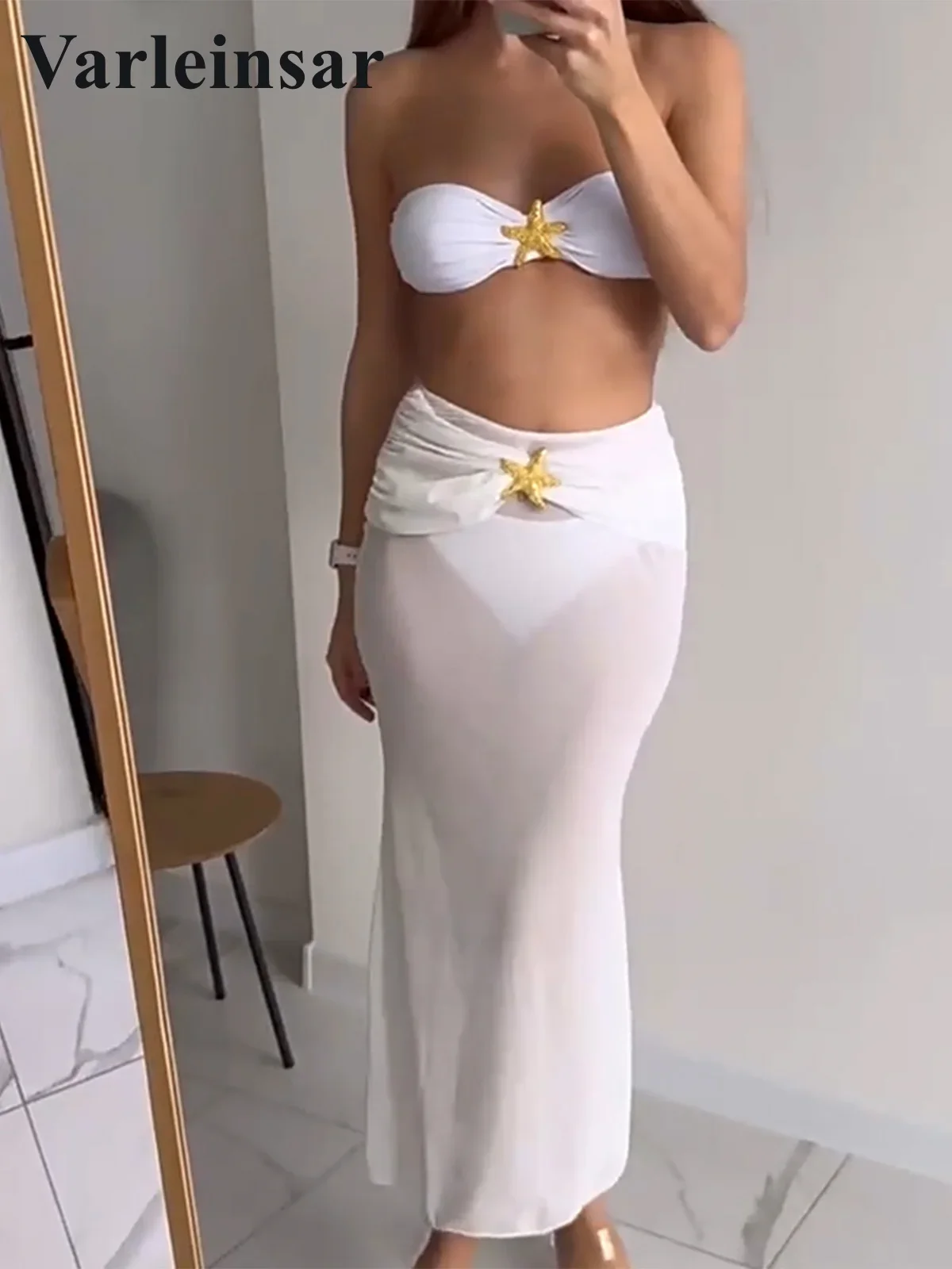 With Cover Up Metal Star Bandeau Bikini Women Swimwear Female Swimsuit Three-pieces Bikini set Bather Bathing Suit Swim V6036
With Cover Up Metal Star Bandeau Bikini Women Swimwear Female Swimsuit Three-pieces Bikini set Bather Bathing Suit Swim V6036