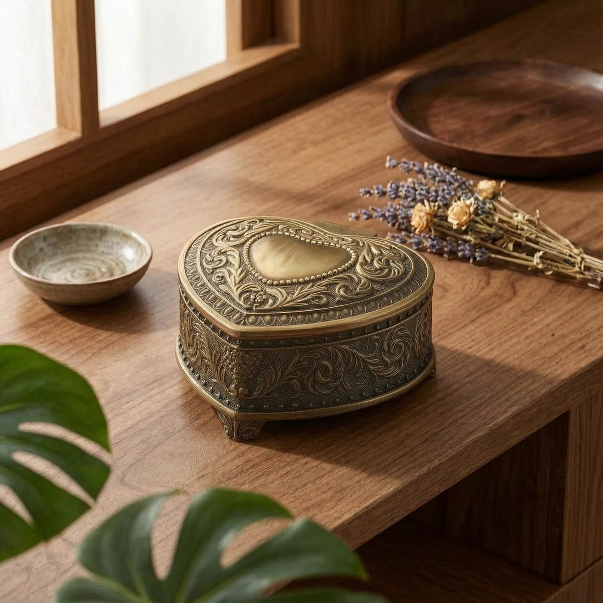 Heart-Shaped Jewelry Box Gold-Tone Velvet-Lined Heart Box Antique Jewelry Case Embossed Accessory Storage Scrollwork
Heart-Shaped Jewelry Box Gold-Tone Velvet-Lined Heart Box Antique Jewelry Case Embossed Accessory Storage Scrollwork
