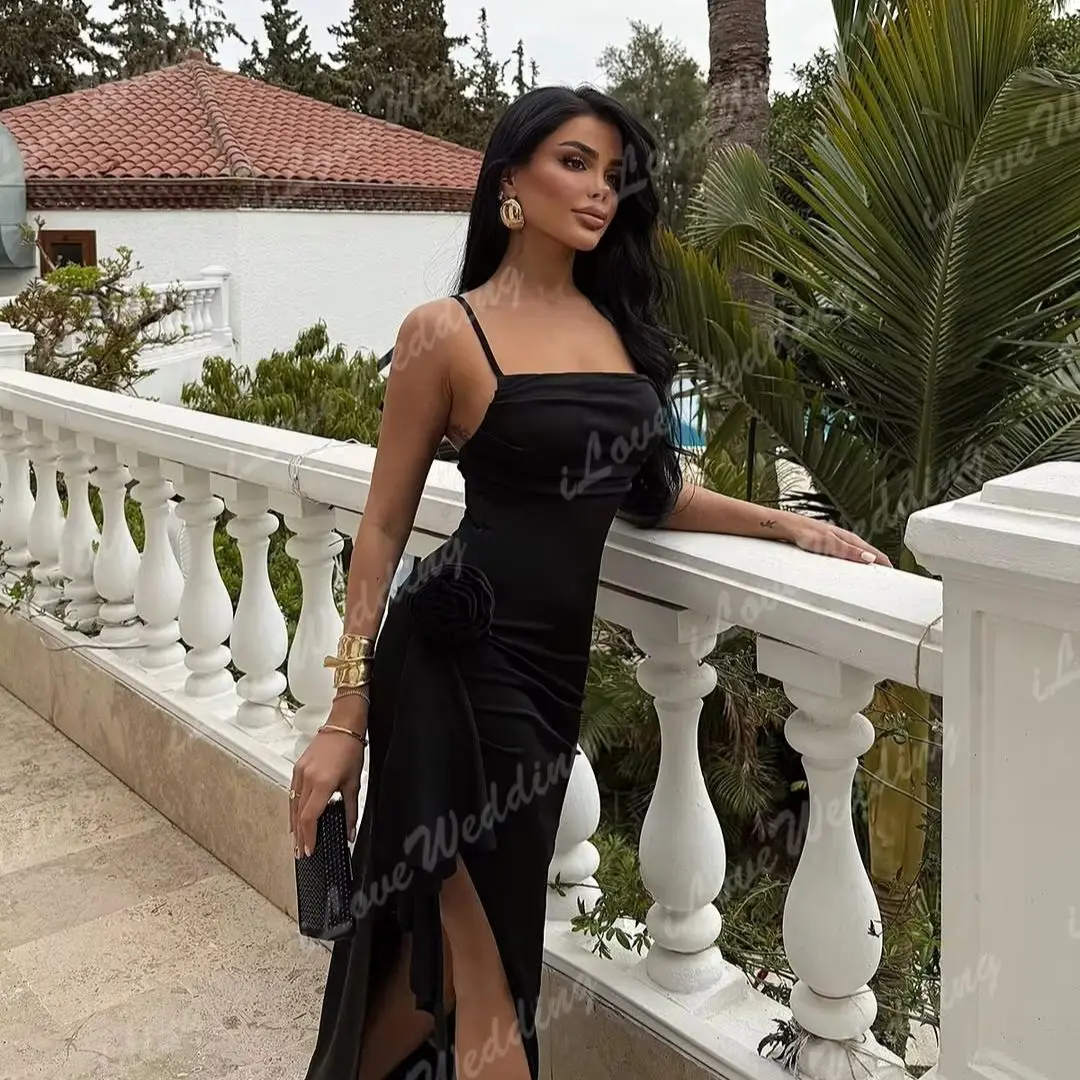 Elegant Black Prom Dress Spaghetti Strap Woman Sexy Wedding Party Dress with 3D Flower Formal Evening Dress Backless Customized
Elegant Black Prom Dress Spaghetti Strap Woman Sexy Wedding Party Dress with 3D Flower Formal Evening Dress Backless Customized