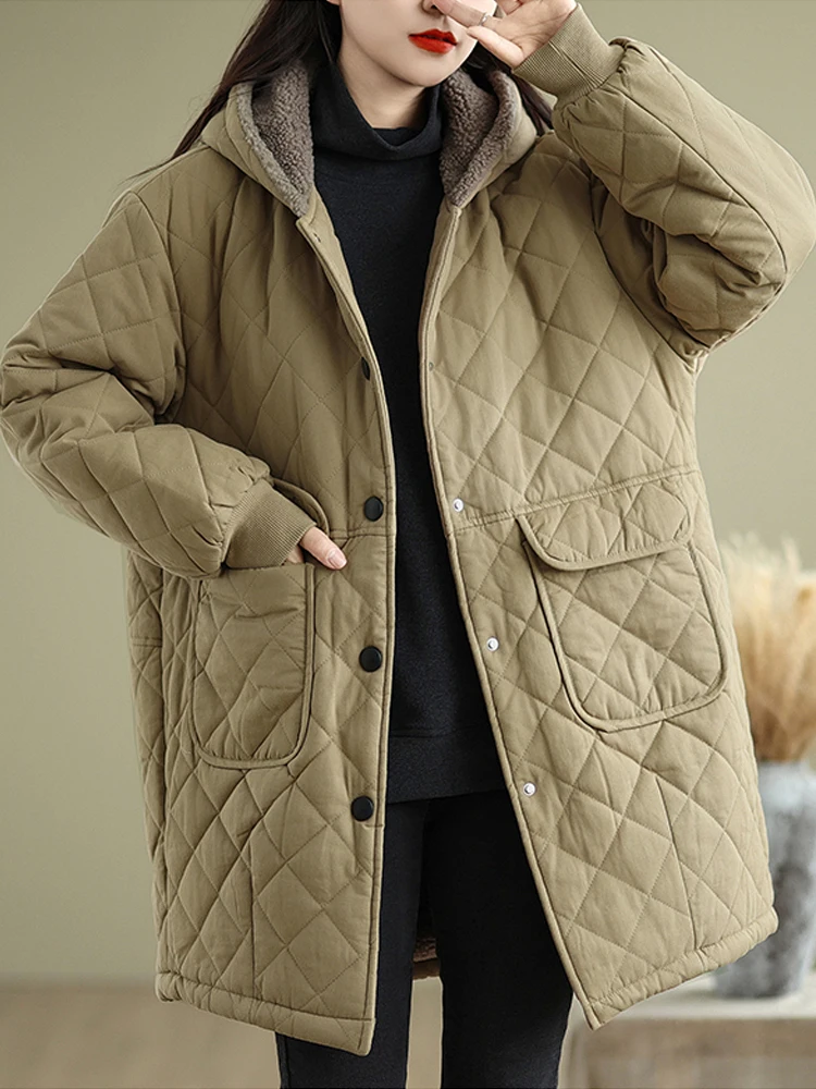 Vintage Plaid Women Parkas 2025 New Winter Plus Velvet Thick Warm Hooded Windbreakers Casual Loose Quilted Outerwear Tops
Vintage Plaid Women Parkas 2025 New Winter Plus Velvet Thick Warm Hooded Windbreakers Casual Loose Quilted Outerwear Tops