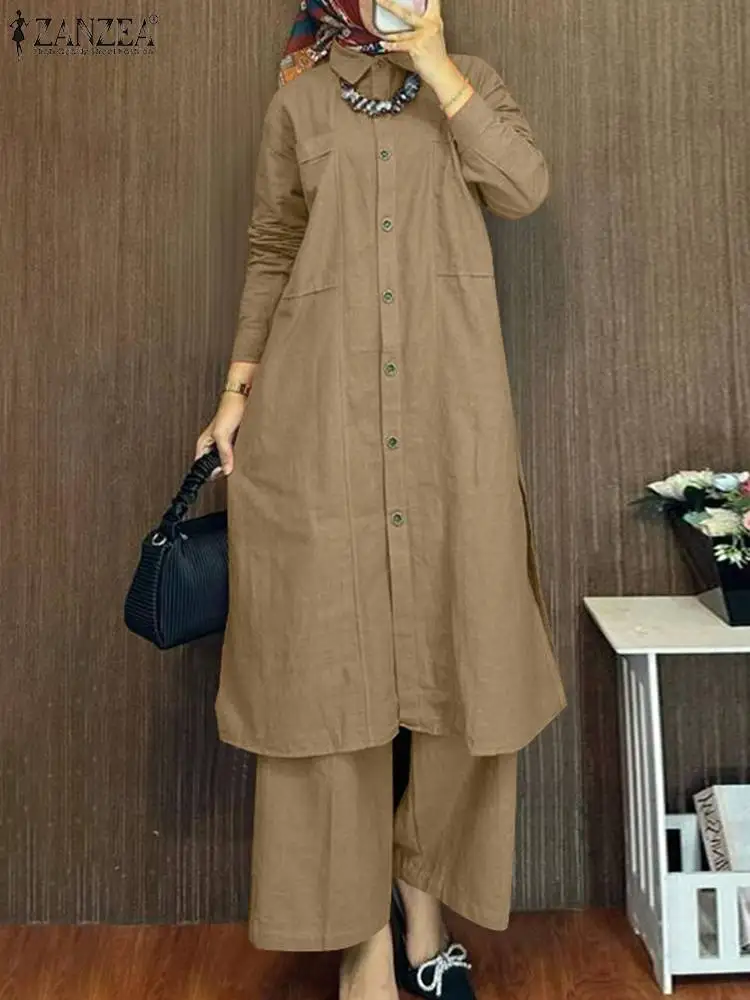 ZANZEA Women Muslim Matching Sets Spring Tracksuits Vintage Long Shirt Wide Leg Trousers Suit Ramadan Abaya IsIamic Dubai Outfit
ZANZEA Women Muslim Matching Sets Spring Tracksuits Vintage Long Shirt Wide Leg Trousers Suit Ramadan Abaya IsIamic Dubai Outfit