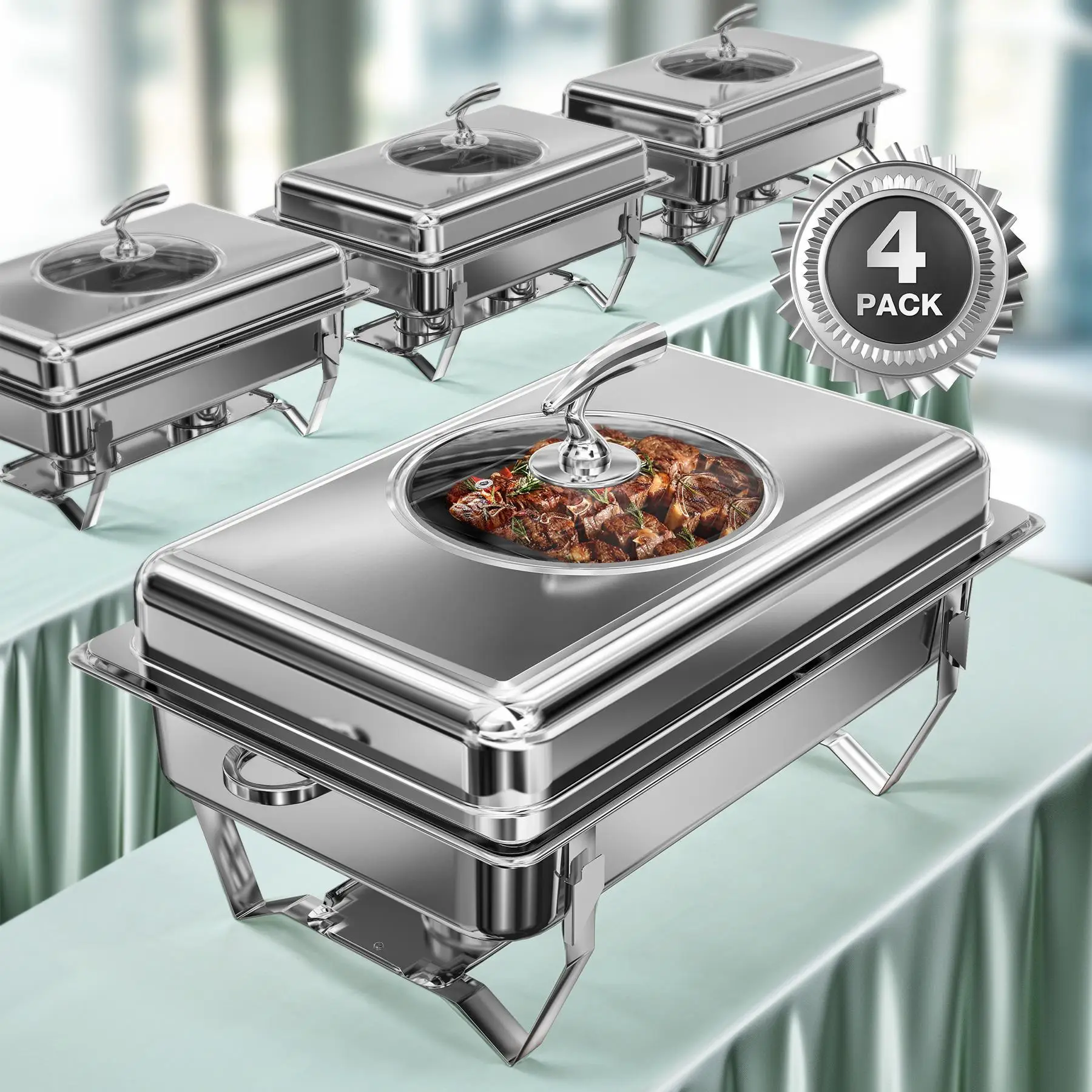 WARMOUNTS 9QT Chafing Dishes for Buffet W/Glass Window, 4pcs Food-Grade Stainless Steel Chafers for Catering with Rolled Rim Des
WARMOUNTS 9QT Chafing Dishes for Buffet W/Glass Window, 4pcs Food-Grade Stainless Steel Chafers for Catering with Rolled Rim Des