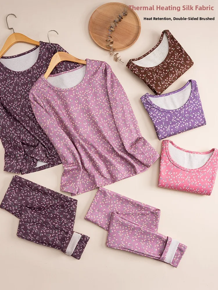 Thickened Fleece Women's Thermal Underwear Set Long Sleeve Floral Print Warm Cozy Indoor Wear Double-sided Dervo Suit
Thickened Fleece Women's Thermal Underwear Set Long Sleeve Floral Print Warm Cozy Indoor Wear Double-sided Dervo Suit