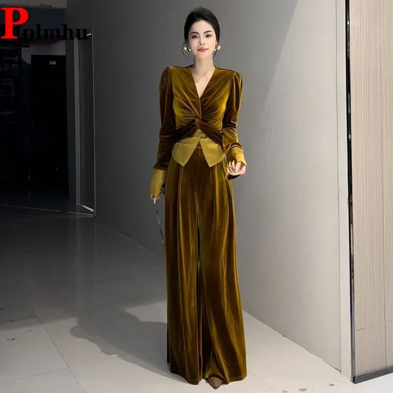 Conjuntos V-neck Jackets Coats Tops Ensembles High Waist Baggy Wide Leg Pants Outfit Velvet Casual Elegant Women 2 Piece Sets
Conjuntos V-neck Jackets Coats Tops Ensembles High Waist Baggy Wide Leg Pants Outfit Velvet Casual Elegant Women 2 Piece Sets