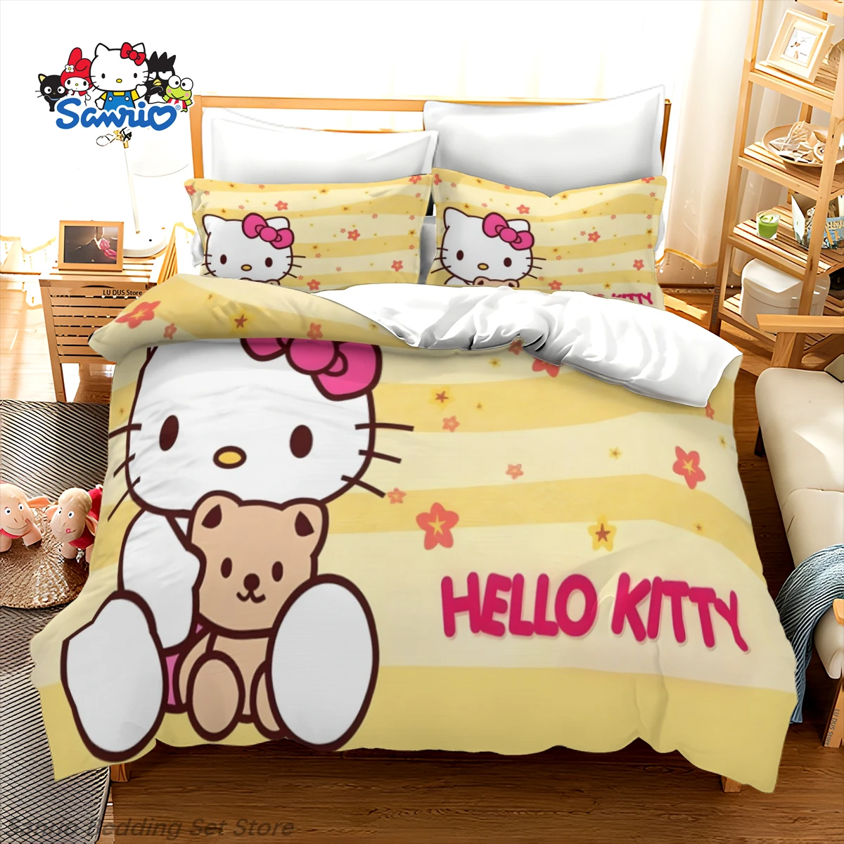 Sanrio Hello Kitty Bedding Set Kawaii Anime Hello Kitty Duvet Cover with 2 Pillowcases for Girls Kids Room Decor Birthday Gift
Sanrio Hello Kitty Bedding Set Kawaii Anime Hello Kitty Duvet Cover with 2 Pillowcases for Girls Kids Room Decor Birthday Gift