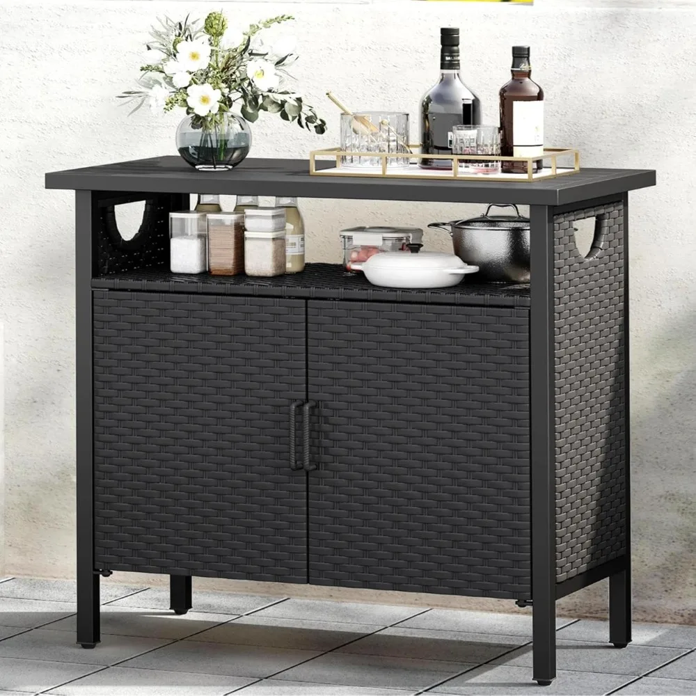 Outdoor Storage Cabinet, Patio Bar Table, Wicker Storage Bar Cart for Outdoor Pool Tool and Garden Potting
Outdoor Storage Cabinet, Patio Bar Table, Wicker Storage Bar Cart for Outdoor Pool Tool and Garden Potting