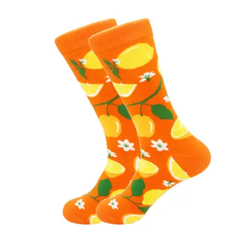 1 par de calcetines originales de otoño e invierno con cestas para mujer, calcetines a media pantorrilla, ins naranjas pensativos, bonita curación