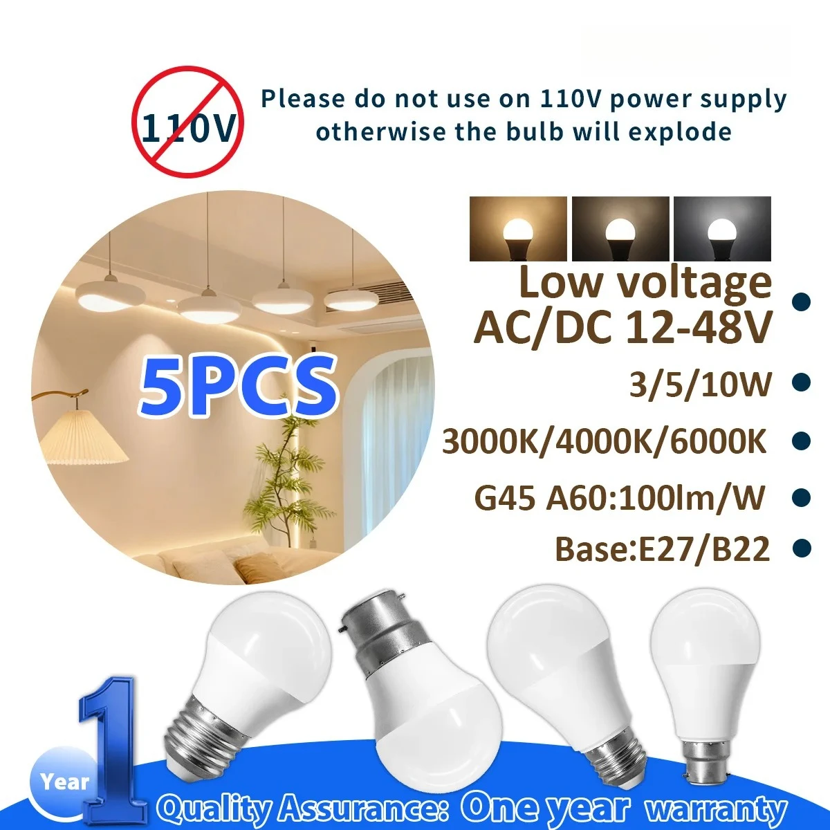 5PCS G45 A60 Light DC AC 12V-48V E27 B22 LED Bulb Lamps 3W 5W 10W Daylight Bombilla Led Light Bulbs Lamp for Outdoor Lamp
5PCS G45 A60 Light DC AC 12V-48V E27 B22 LED Bulb Lamps 3W 5W 10W Daylight Bombilla Led Light Bulbs Lamp for Outdoor Lamp