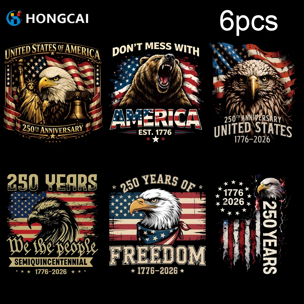 6pcs American 250 Years Freedom DTF Iron on Decals Patriotic Eagle Bear Transfers for 4th of July Independence Day T-shirt DIY
6pcs American 250 Years Freedom DTF Iron on Decals Patriotic Eagle Bear Transfers for 4th of July Independence Day T-shirt DIY