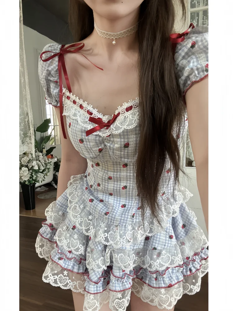 Summer Women Two Piece Set Cute Plaid Lace Ruffle Bow Slim Fit Mini Skirt Suit Sweet Lolita Style Outfit Girls Party Wear 2025
Summer Women Two Piece Set Cute Plaid Lace Ruffle Bow Slim Fit Mini Skirt Suit Sweet Lolita Style Outfit Girls Party Wear 2025