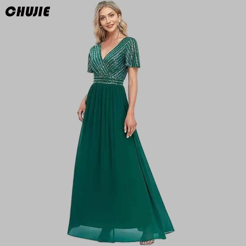 Green Mother of The Bride Dress 2025 Chiffon Sequins Prom Party Gowns Short Sleeves V Neck A Line Women Wedding Guest Dresses
Green Mother of The Bride Dress 2025 Chiffon Sequins Prom Party Gowns Short Sleeves V Neck A Line Women Wedding Guest Dresses