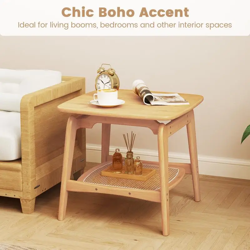 Boho Bamboo Sofa Side Table with Faux Rattan Storage Shelf-Natural
Boho Bamboo Sofa Side Table with Faux Rattan Storage Shelf-Natural