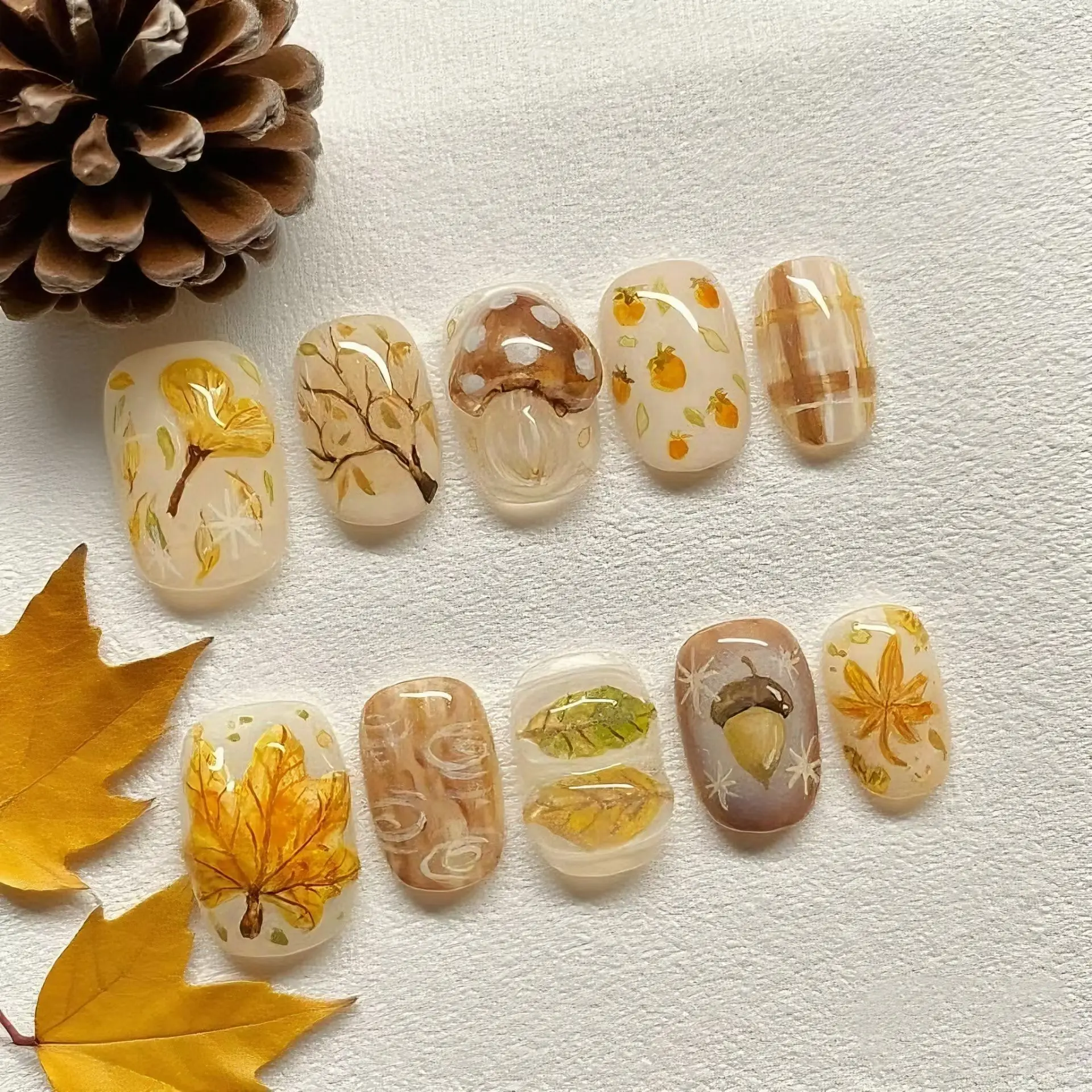 24PCS Autumn Winter Luxury Fake Nails Mushroom Maple Leaf Sweet Cute Design Square Press on Nails Forest Theme False Nails 네일팁투명
24PCS Autumn Winter Luxury Fake Nails Mushroom Maple Leaf Sweet Cute Design Square Press on Nails Forest Theme False Nails 네일팁투명