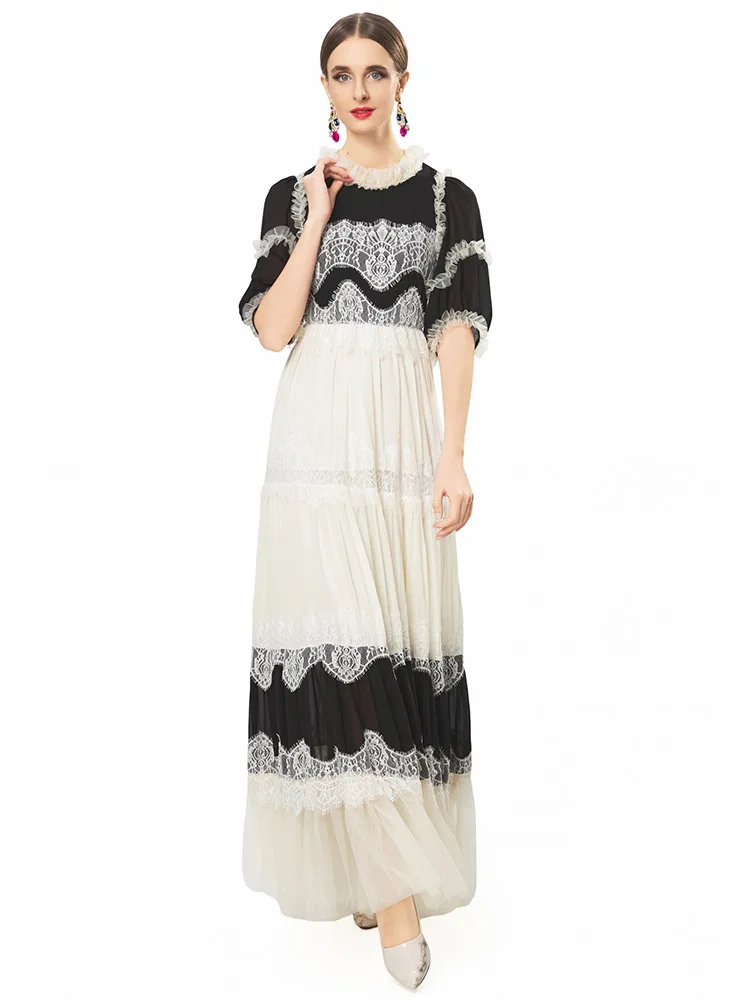 JUNLINNA Women Runway Dress O-Neck Short Sleeve Mesh Lace Panelled Party Evening Long Vestidos Big Expansion Lady
JUNLINNA Women Runway Dress O-Neck Short Sleeve Mesh Lace Panelled Party Evening Long Vestidos Big Expansion Lady