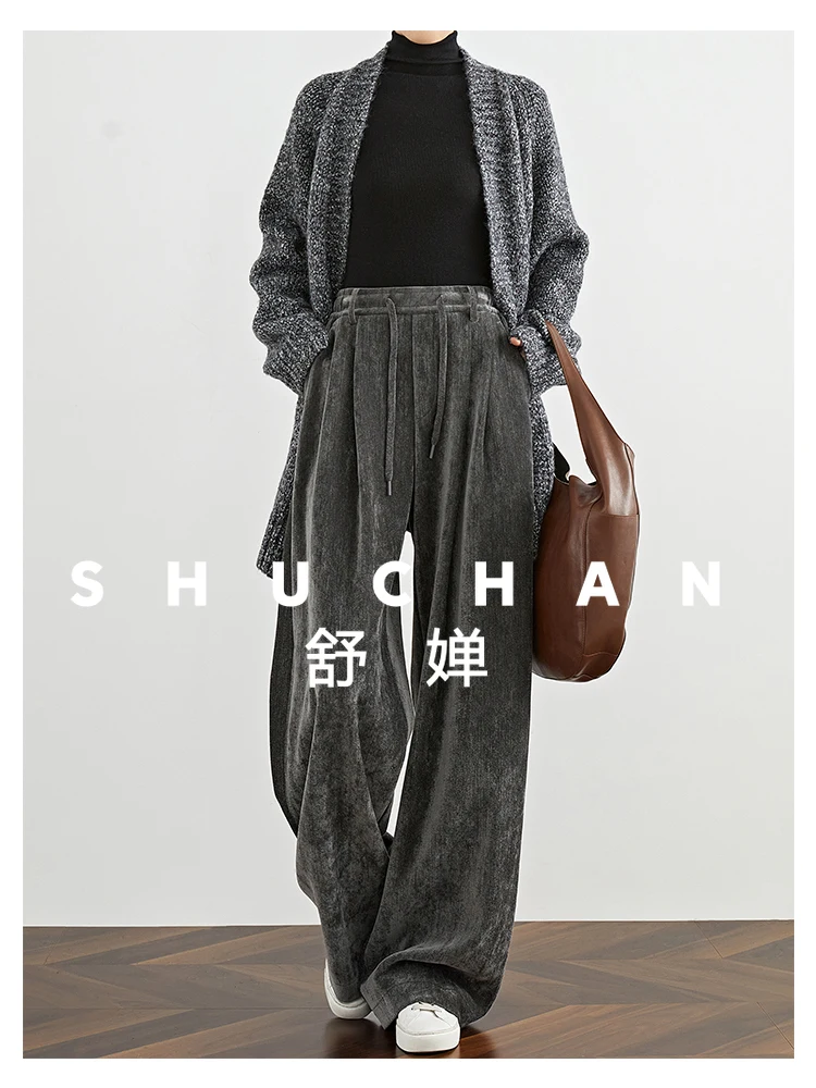 Chenille Dark Grey Velvet Wide Leg Pants Women's Autumn Extended Casual Pants Women Loose Pantalones Mujer
Chenille Dark Grey Velvet Wide Leg Pants Women's Autumn Extended Casual Pants Women Loose Pantalones Mujer