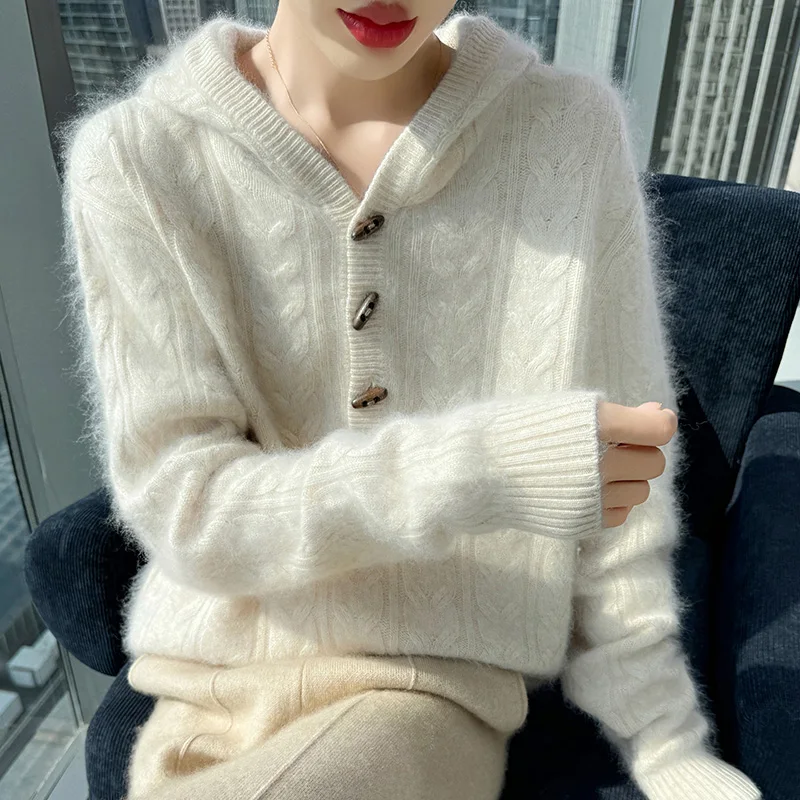 Warm Fashion 100% Mink Cashmere Knitted Hoodie Sweater For Winter Pullover Women Long Sleeve Basic Elegant Clothing Tops
Warm Fashion 100% Mink Cashmere Knitted Hoodie Sweater For Winter Pullover Women Long Sleeve Basic Elegant Clothing Tops
