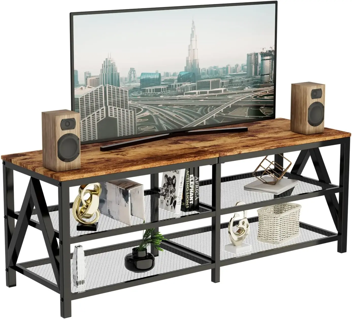 TV Stand for 60 65 Inch TV, Long 55" Entertainment Center 3-Tier TV Console Steel Frame Industrial Style TV Cabinet
TV Stand for 60 65 Inch TV, Long 55" Entertainment Center 3-Tier TV Console Steel Frame Industrial Style TV Cabinet
