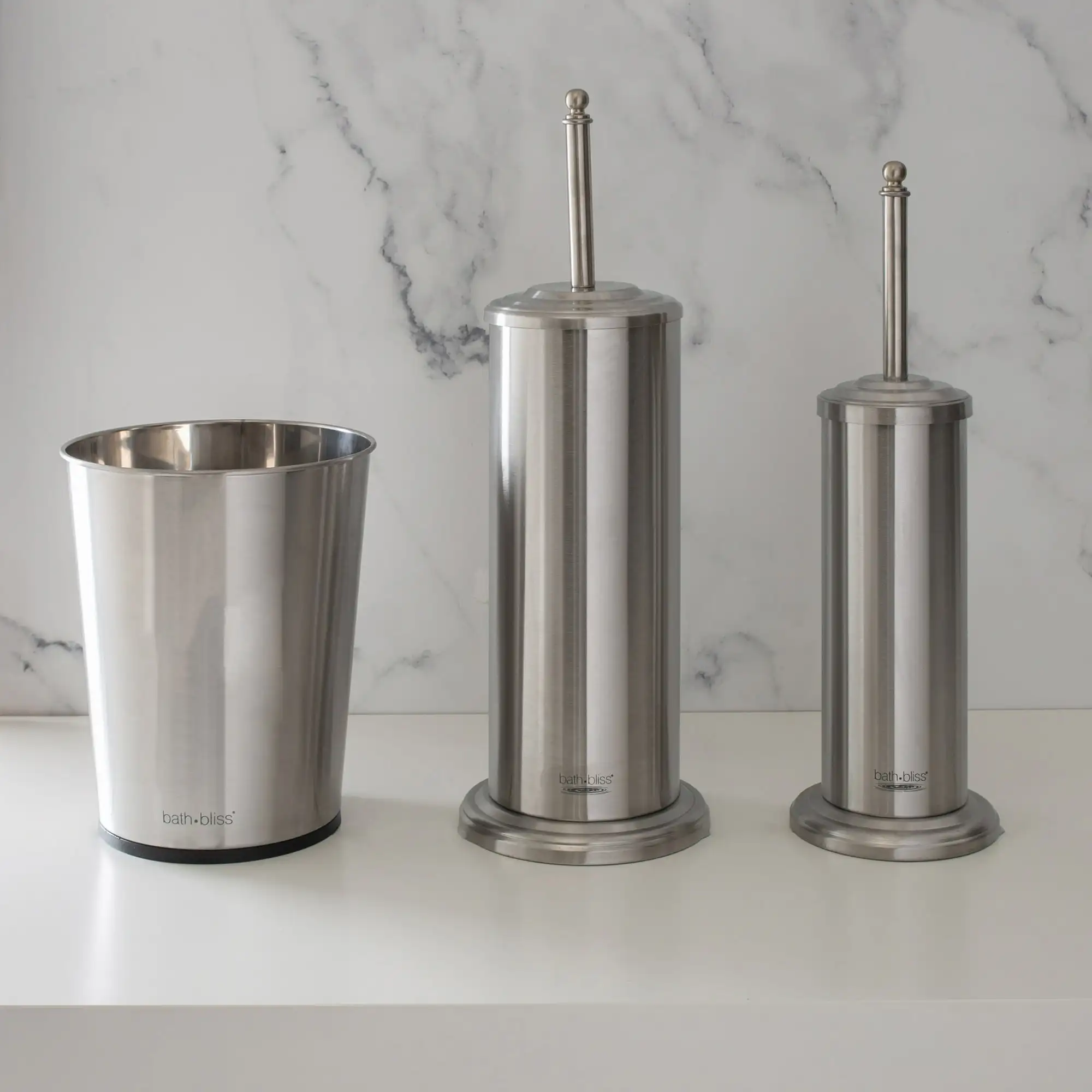 Bath Bliss Stainless Steel Trash Can, Plunger, and Toilet Brush Iron Collection Set
Bath Bliss Stainless Steel Trash Can, Plunger, and Toilet Brush Iron Collection Set