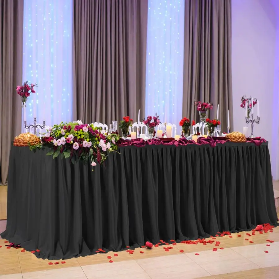 Black Polyester Table Skirt for Rectangle Tables 12ft, Wrinkle Resistant Pleated Ruffle Table Cloth for Banquet Wedding Trade Ba
Black Polyester Table Skirt for Rectangle Tables 12ft, Wrinkle Resistant Pleated Ruffle Table Cloth for Banquet Wedding Trade Ba