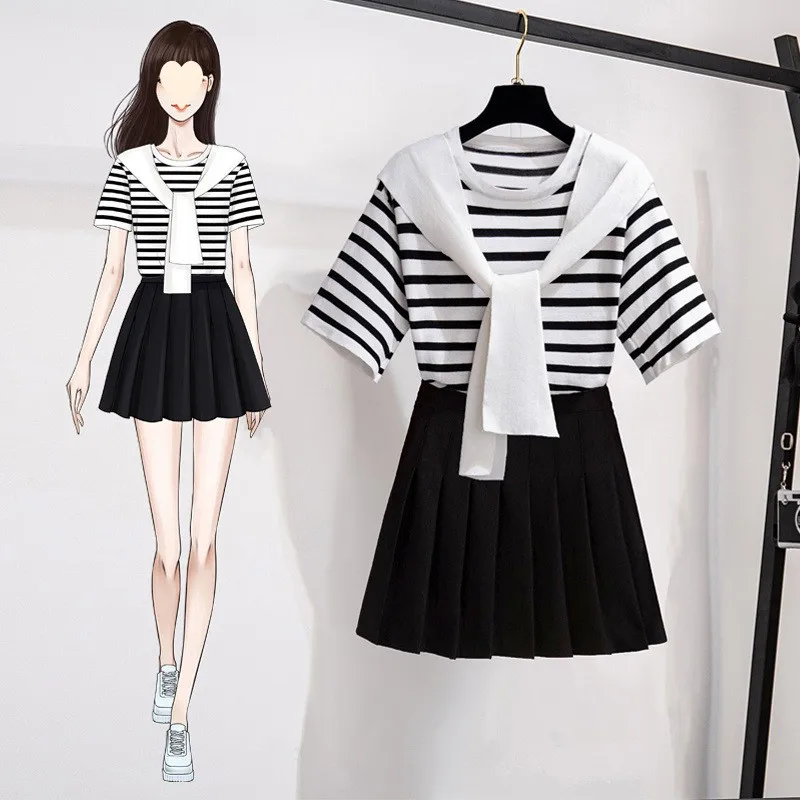 Новинка: Комплект для дома из трикотажа (футболка и юбка) для женщин, летний, с антивозрастным полосатым дизайном
Новинка: Комплект для дома из трикотажа (футболка и юбка) для женщин, летний, с антивозрастным полосатым дизайном