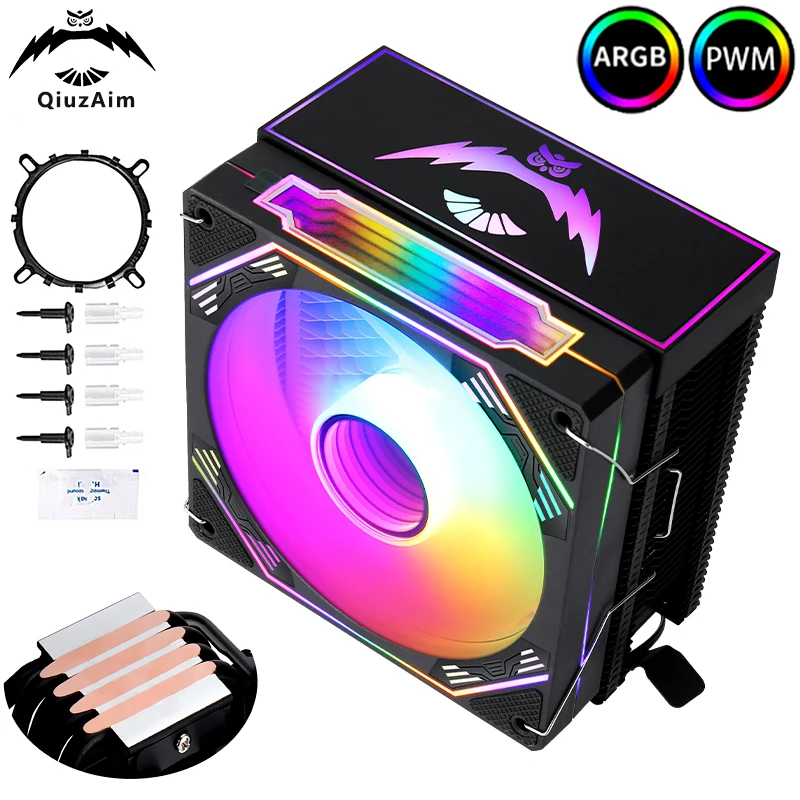 QiuzAim Cpu cooler Air-cooled Black/White ARGB 120mm Fan 4pin/PWM 4 Heat Pipes Radiator install LGA115x 1200 1700 1366 am3 am4
QiuzAim Cpu cooler Air-cooled Black/White ARGB 120mm Fan 4pin/PWM 4 Heat Pipes Radiator install LGA115x 1200 1700 1366 am3 am4