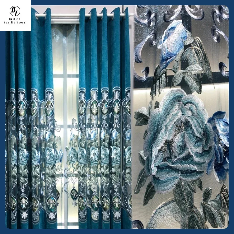 Cashmere Tulle for Living Dining Room Bedroom Embroidered Hollow American Pastoral Luxury Blue Window Curtain Room Decor Custom
Cashmere Tulle for Living Dining Room Bedroom Embroidered Hollow American Pastoral Luxury Blue Window Curtain Room Decor Custom