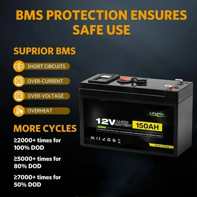 For Lithium LiFePO4 Deep Cycle Battery, 4000+ Cycles Rechargeable Battery, Lithium Iron Phosphate for Solar/Wind Power 12V 150Ah
For Lithium LiFePO4 Deep Cycle Battery, 4000+ Cycles Rechargeable Battery, Lithium Iron Phosphate for Solar/Wind Power 12V 150Ah