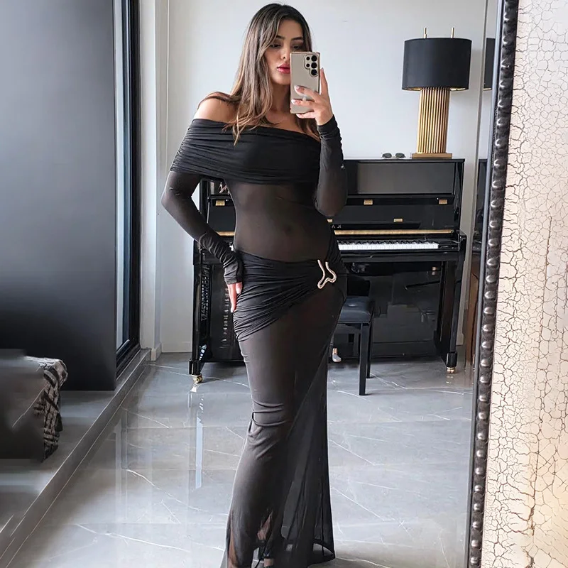 Ticketsx Fashion Off Shoulder See Through Dress Black Ruched Backless High Waist Slim Long Dress Women Sexy Party Evening Dress
Ticketsx Fashion Off Shoulder See Through Dress Black Ruched Backless High Waist Slim Long Dress Women Sexy Party Evening Dress