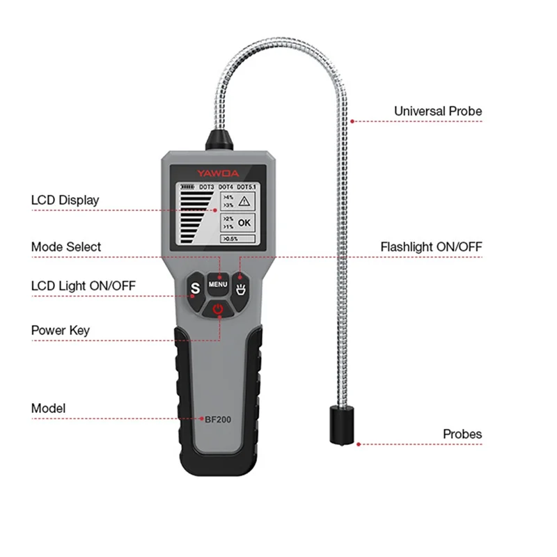 YAWOA BF200 DOT3 DOT4 DOT5.1 Car Brake Oil Tester Brake Fluid Tool LED Digital Indicator Brake Oil Tester Check Display
YAWOA BF200 DOT3 DOT4 DOT5.1 Car Brake Oil Tester Brake Fluid Tool LED Digital Indicator Brake Oil Tester Check Display