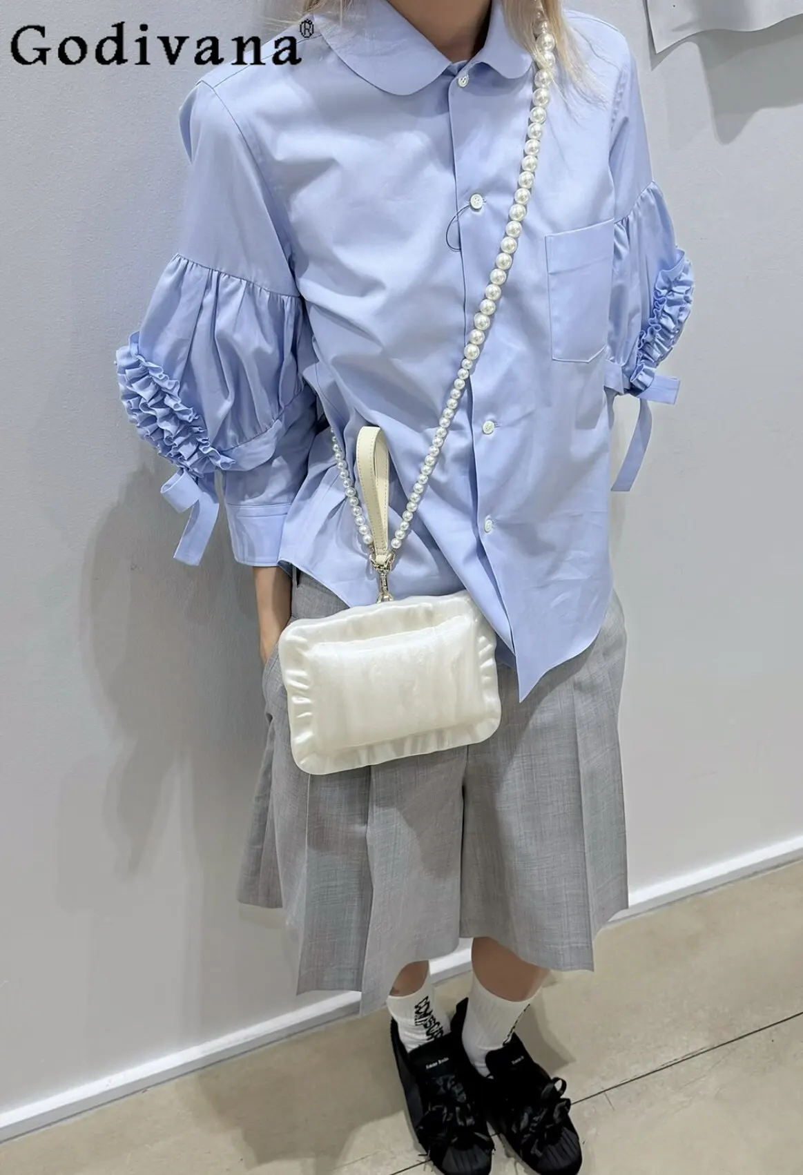 Japanese Style Women's Blue Shirt 2026 Spring Summer New Clothes Office Lady Sweet Casual Doll Collar Seven-Sleeve Blouses Tops
Japanese Style Women's Blue Shirt 2026 Spring Summer New Clothes Office Lady Sweet Casual Doll Collar Seven-Sleeve Blouses Tops