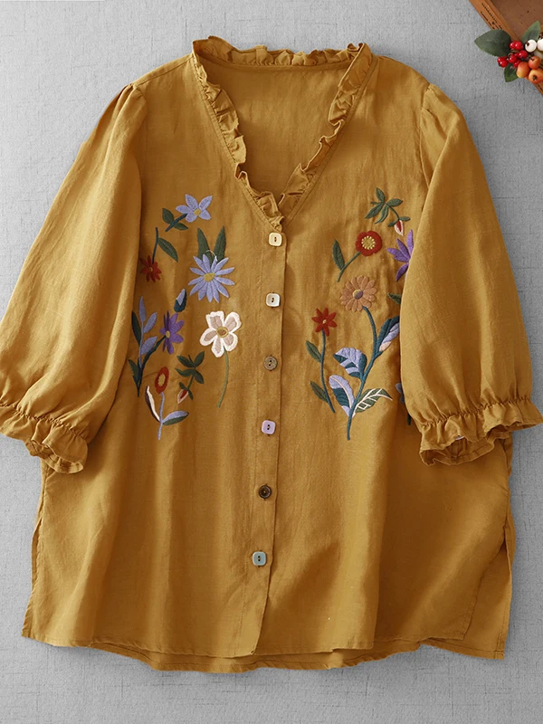Elegant Embroidered Floral Cotton Linen Shirt Women's Artistic Style Summer Casual V-neck Five-sleeved Vest Daily Wear
Elegant Embroidered Floral Cotton Linen Shirt Women's Artistic Style Summer Casual V-neck Five-sleeved Vest Daily Wear